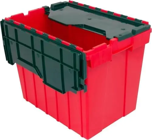 KeepBox 18 Gal Storage Box, Lid Attached, Stackable, Red/Green