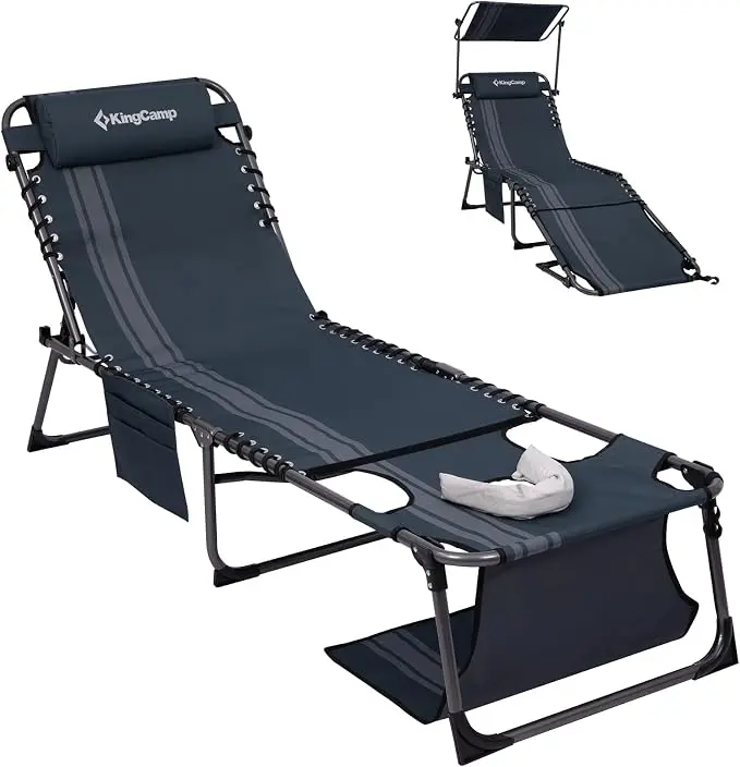 KingCamp Lounge Chair with face Hole & Canopy Shade, 400LBS Folding Portable