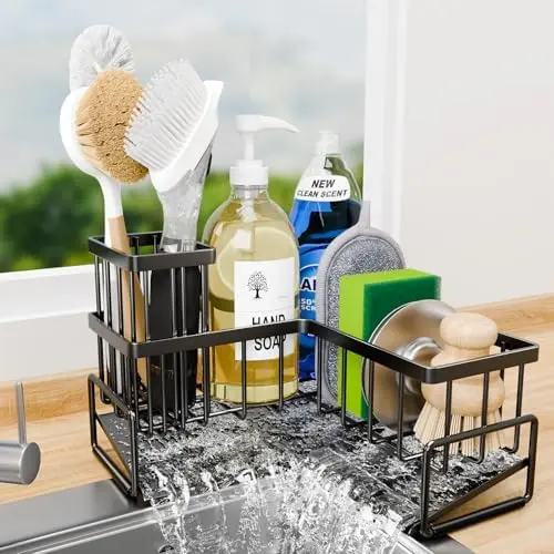 Kitchen L-Shaped Sponge Holder - Large Metal Sponge Sink Caddy