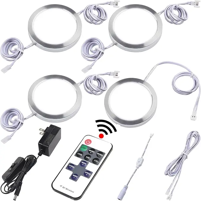 Kitchen Under Cabinet Lights Kit, 120 Volt Wired LED Puck Display Cases Lighting