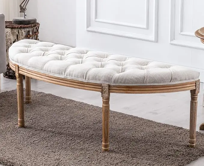 Kmax 55" Upholstered Bench Tufted Fabric Bench Vintage Semi-Circle Entryway