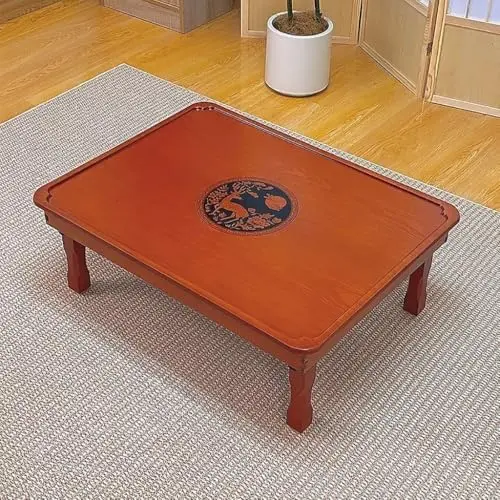 Korean Folding Table, Hand-Painted Low Wooden Dining/Tea Table, Versatile Bay
