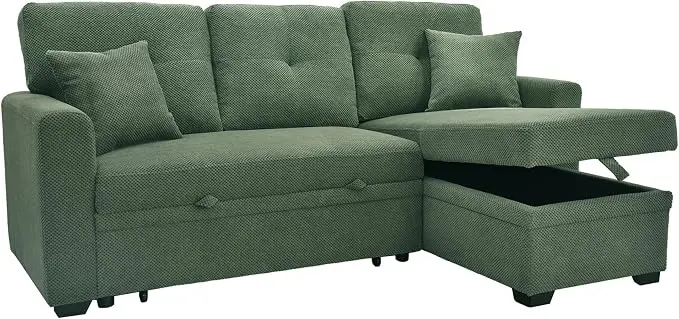 L Shaped Sectional Couch with Storage and Pull Out Bed, 3 Seater Sleeper Sofas