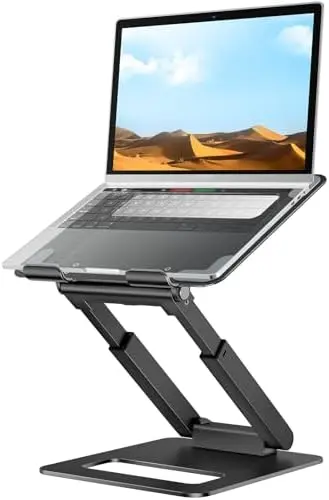 Laptop Stand for Desk Adjustable Height, Telescopic Computer Stand with Pull Out Design Ergonomic Laptop Riser Fits All Laptops 10-16"-Black