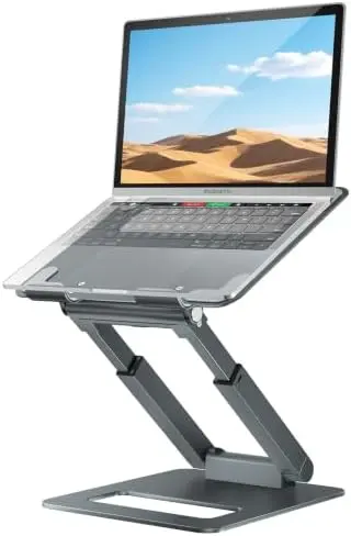 Laptop Stand for Desk Adjustable Height, Telescopic Computer Stand with Pull Out Design Ergonomic Laptop Riser Fits All Laptops 10-16"-Gray