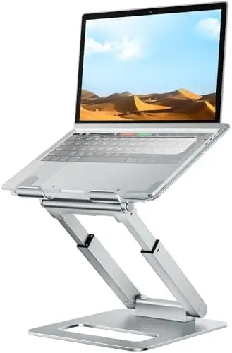 Laptop Stand for Desk Adjustable Height, Telescopic Computer Stand with Pull Out Design Ergonomic Laptop Riser Fits All Laptops 10-16"-Silver