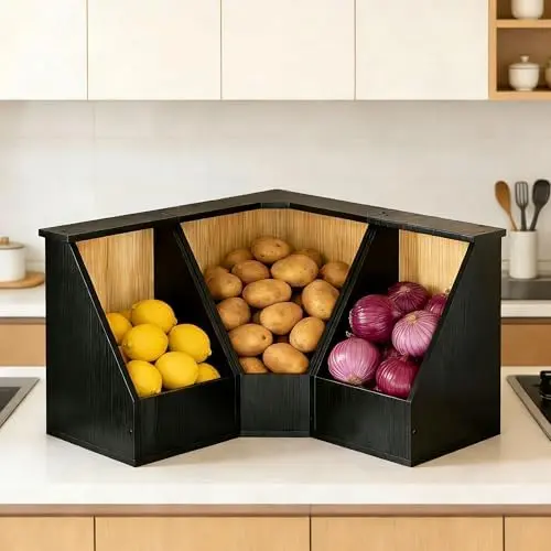 Large Bamboo Pantry Storage Bins, Potato Onion Storage Bin