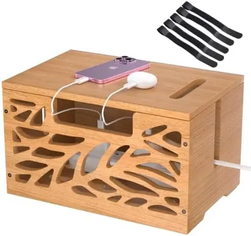 Large Cable Management Box, Wooden Cord Hider Box for Power Strip