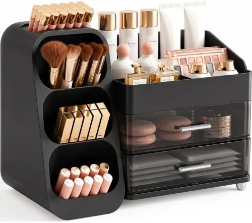 Large Makeup Organizer for Vanity Countertop, Black