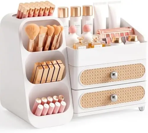 Large Makeup Organizer for Vanity Countertop, White