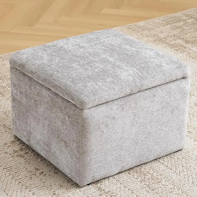 Large Storage Ottoman, Chenille Ottoman Foot Stools, Ottoman Footstool