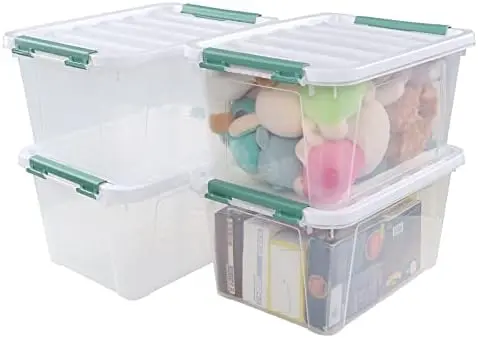 Latching Storage Bins with Lids, 20 Qt Stackable Box, 4-Pack