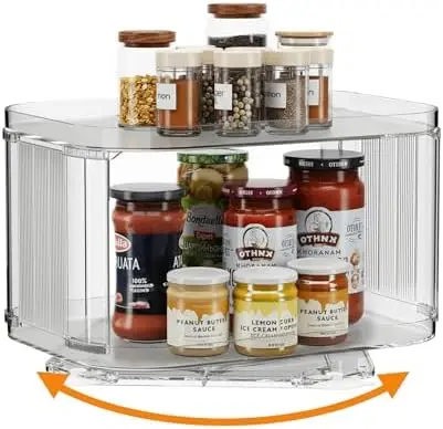 Lazy Susan Organizer for Cabinet, Pantry, Countertop (2 Tier 14" x 10" Clear - 1 Pack, Rectangular)