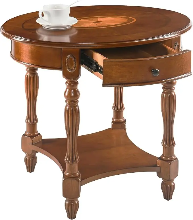 LEEMTORIG Oval Round End Table, 2-Tier Solid Wood End Table Side Table
