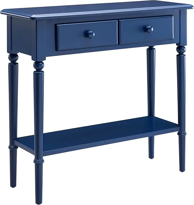 Leick Home Coastal Console Table, Solid Wood, 2 Storage Drawers, Bottom Display