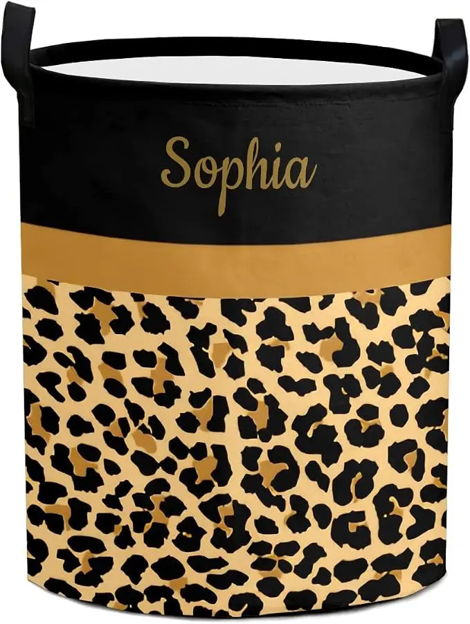 Leopard Print Laundry Basket Hamper Large Storage Bin with Handles for Gift Baskets, Bedroom, Clothes