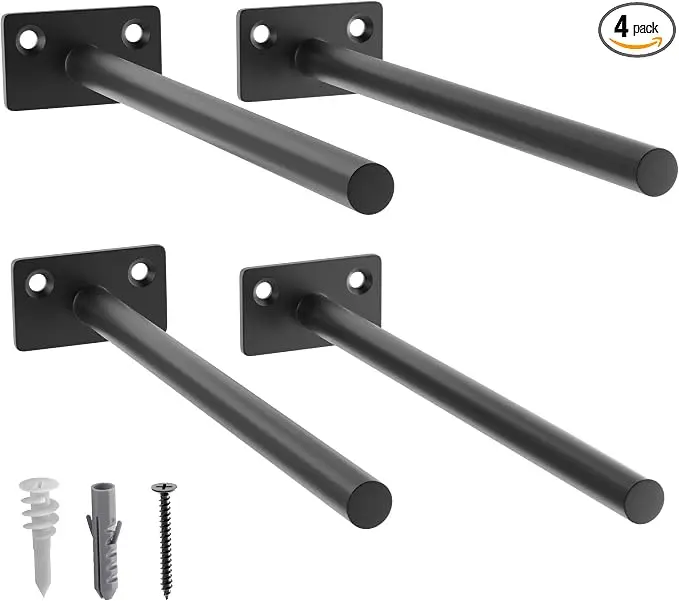 LEOPO Black 4-Pack 8 inch Floating Shelf Brackets, Hidden Shelf Bracket