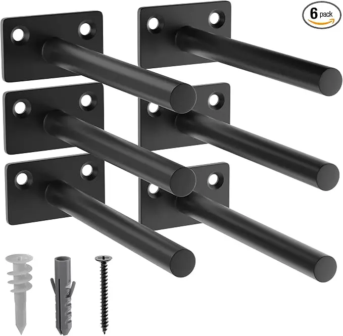 LEOPO Black 6-Pack 5 inch Floating Shelf Brackets, Hidden Shelf Bracket