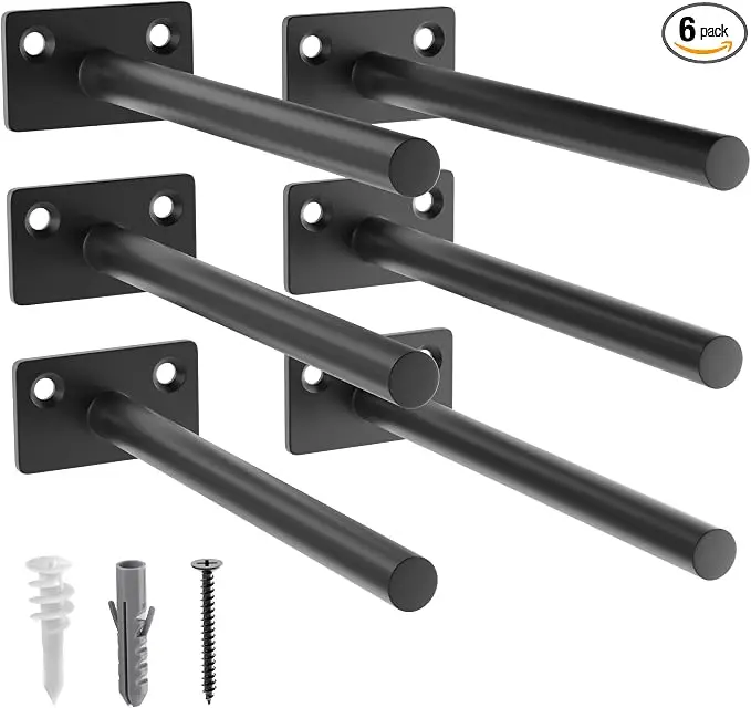 LEOPO Black 6-Pack 8 inch Floating Shelf Brackets, Hidden Shelf Bracket