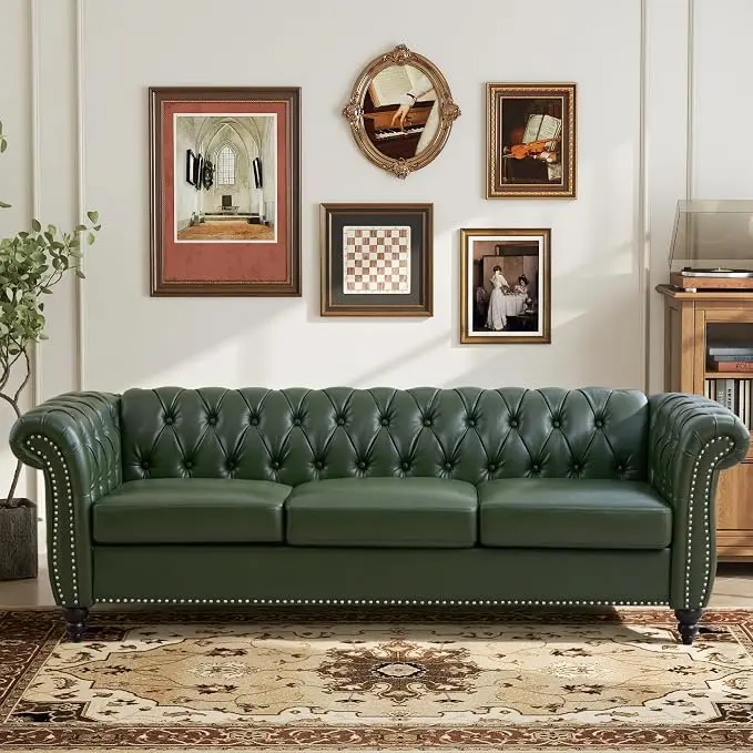 LEVNARY Chesterfield Sofa, 3 Seater Tufted Couch