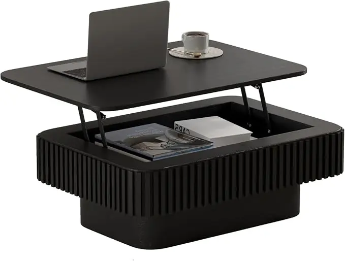 Lift Top Coffee Table for Living Room, Rectangle Handmade Solid Wood Strips