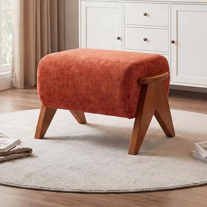 Linen Padded footstools Mid Century Modern Ottoman