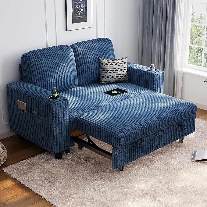 LINSY HOME Loveseat Sofa with Pull Out Couch Chaise