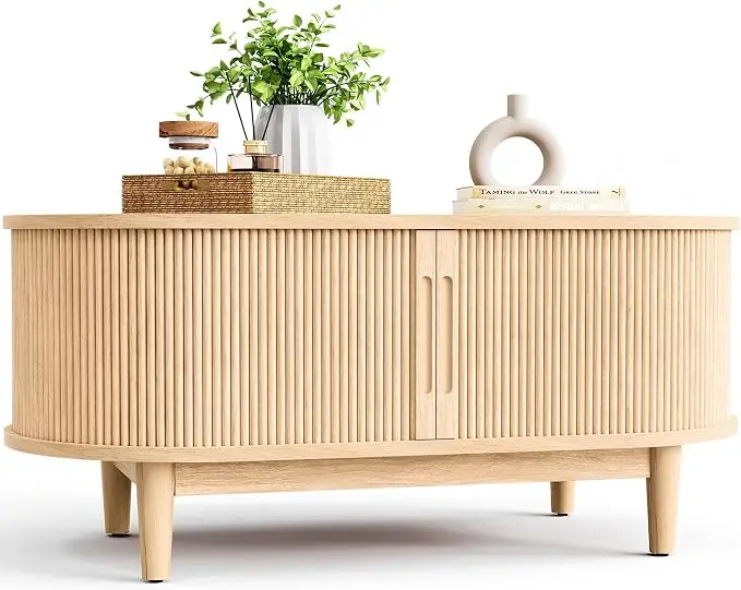 LINSY HOME Oval Coffee Table, Wood Coffee Table