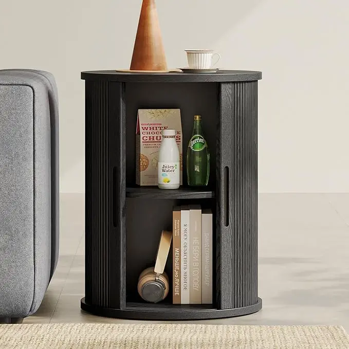 LINSY HOME Round Fluted End Table, Tall Side Table