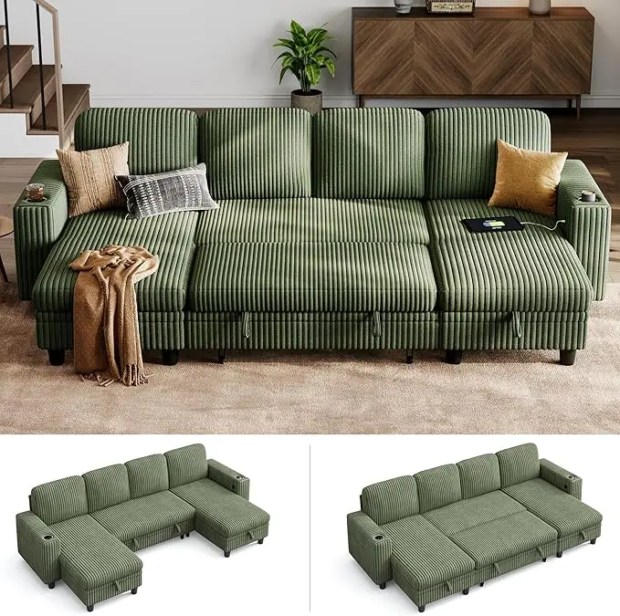 LINSY HOME Sectional Sleeper Sofa Pull Out Couches