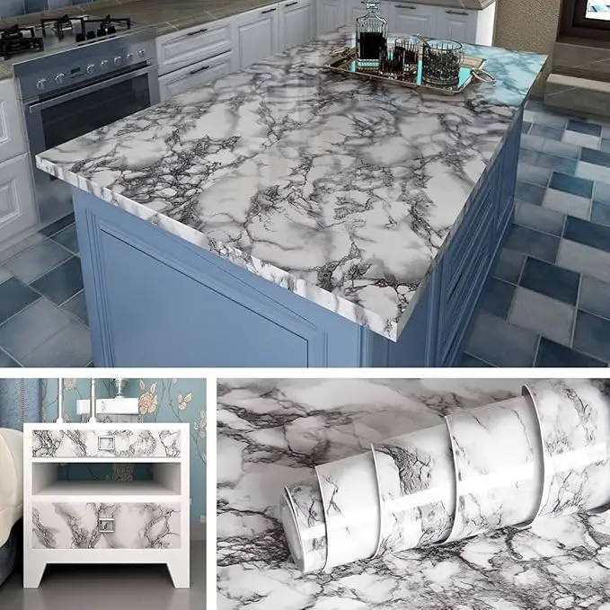 Livelynine Marble Wall Paper 15.8x394 Kitchen Wallpaper Self Adhesive Renter