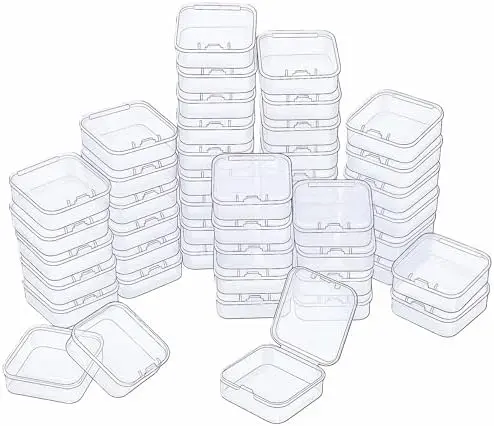 LJY 48 Clear Square Plastic Boxes, 53 x 53 x 20 mm for Beads