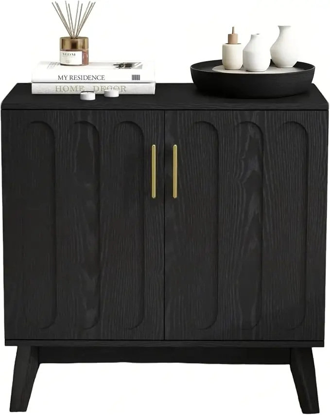 LKTART Black Sideboard Buffet, Small Storage Cabinet