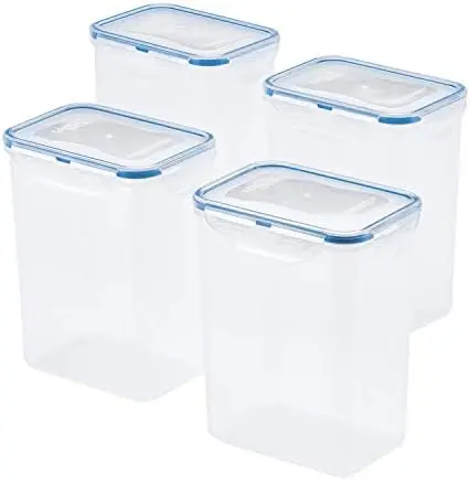 LOCK & LOCK Easy Essentials Airtight Rectangular Tall Food Storage Container 7.61 Cup, 4 Piece, Clear