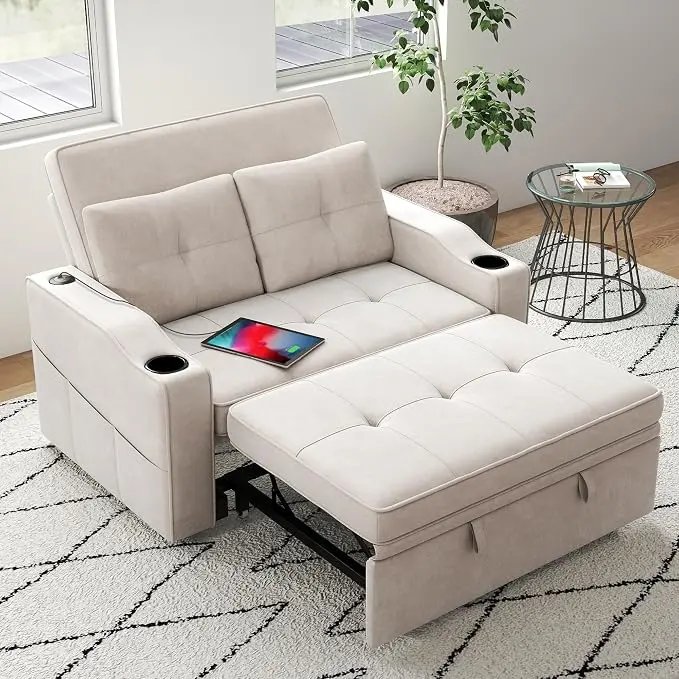 Loveseat Sofa Bed, 3-in-1 Convertible Sleeper Sofa, Chenille Fabric Pull Out