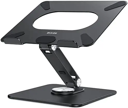 LSX7 Laptop Stand with 360 Rotating Base, Ergonomic Adjustable Notebook Riser, Foldable Computer Holder Compatible with 10-15.6" Laptops (Black)