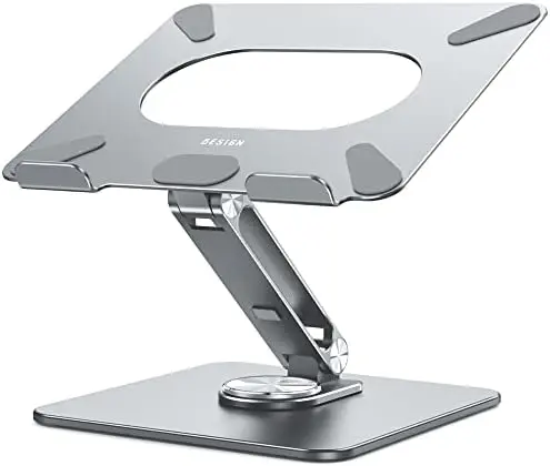 LSX7 Laptop Stand with 360 Rotating Base, Ergonomic Adjustable Notebook Riser, Foldable Computer Holder Compatible with 10-15.6" Laptops (Gray)