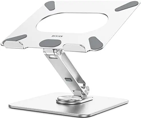 LSX7 Laptop Stand with 360 Rotating Base, Ergonomic Adjustable Notebook Riser, Foldable Computer Holder Compatible with 10-15.6" Laptops (Silver)