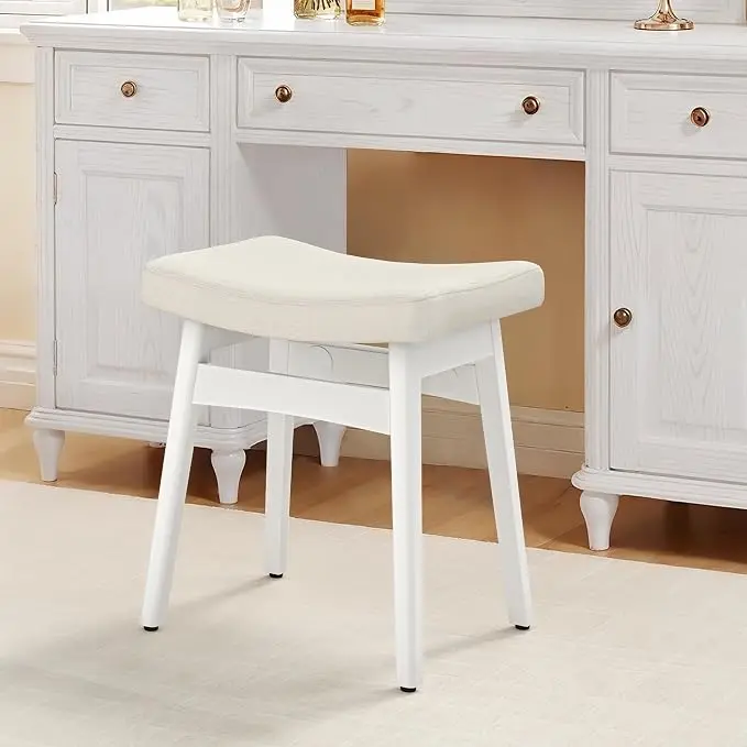 LUE BONA Solid Wood Vanity Bench Stool, 17.3" H Ergonomic Saddle Stool
