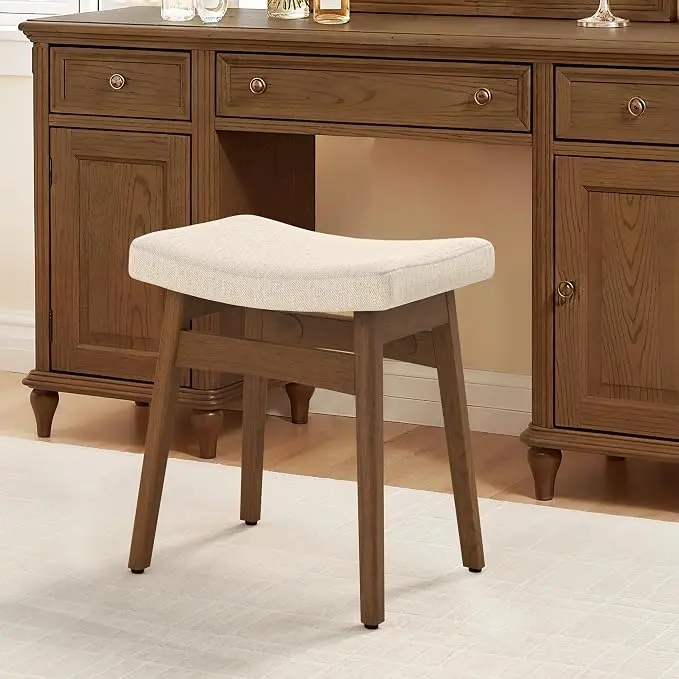 LUE BONA Solid Wood Vanity Bench Stool, 17.3" H Ergonomic Saddle Stool