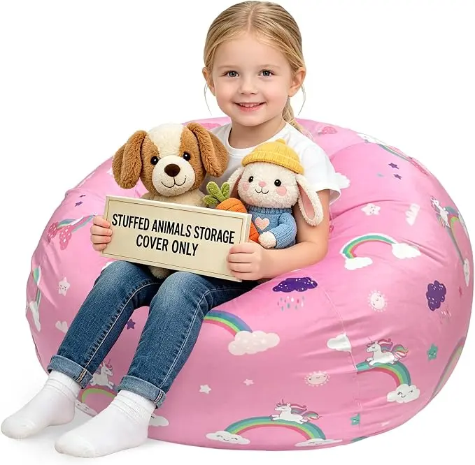 Lukeight Unicorns Stuffed Animals Storage Bean Bag Chair Cover