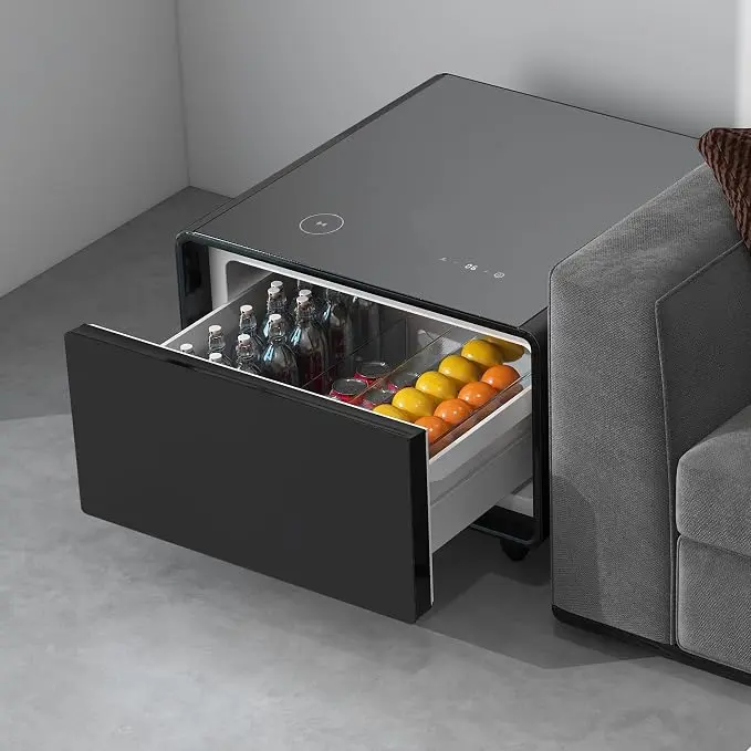 LUMISOL Smart Side Table with Built-in Fridge, Wireless Charging, Temperature
