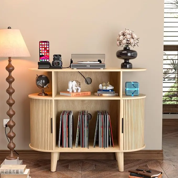 LUVIOHOME Large Round Record Player Stand