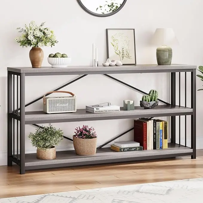 LVB Long Console Table with Storage, Farmhouse Rustic Skinny Entryway Table