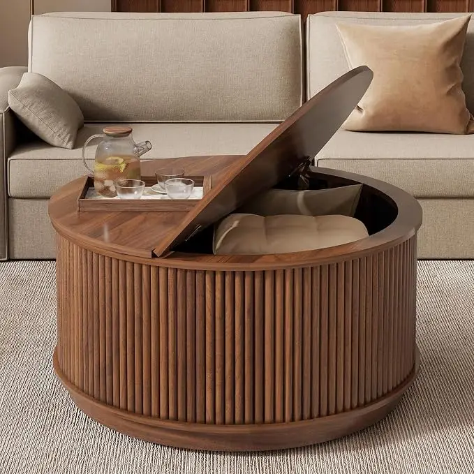 LYNCOHOME 31.5'' Fluted Flip Top Round Coffee Table