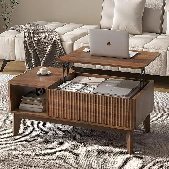 LYNCOHOME Fluted Lift Top Coffee Table