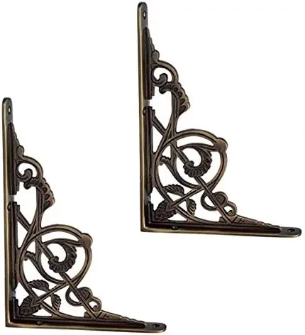 Maasiai Brass Decorative Shelf Bracket (Supplied as 2 Pieces per Pack) - Antique Brass