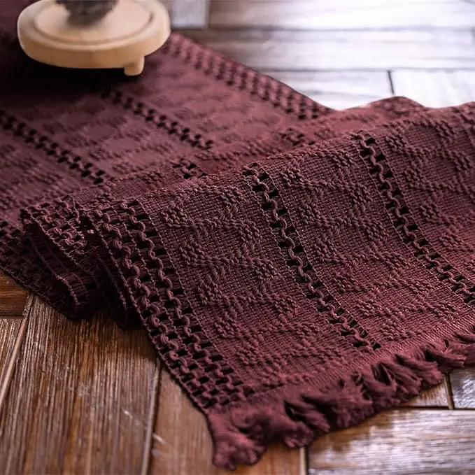 Macrame Table Runner Burgundy Boho Table Runners