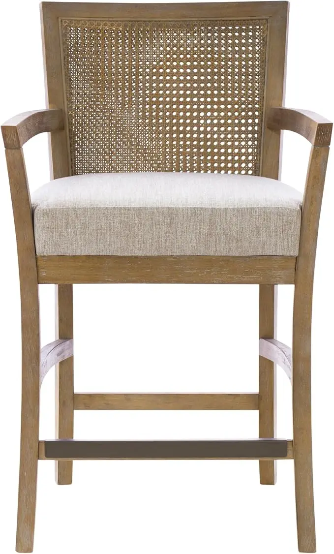Madison Park Bar Stool with Rattan Back, Wood Counter Height Barstools