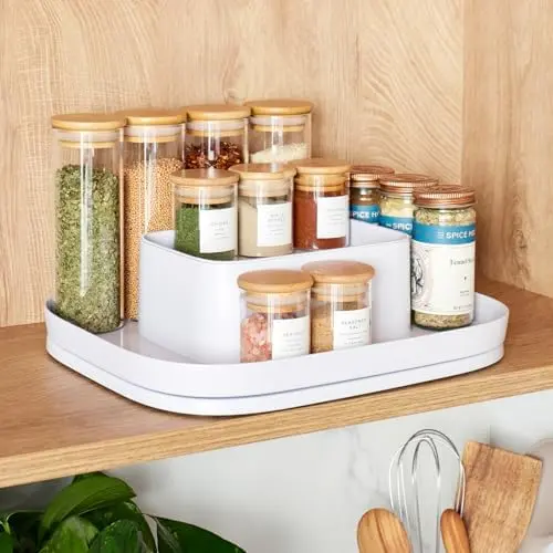 MagicTrack Spice Turntable, 2-Tier Rectangle Lazy Susan Organizer